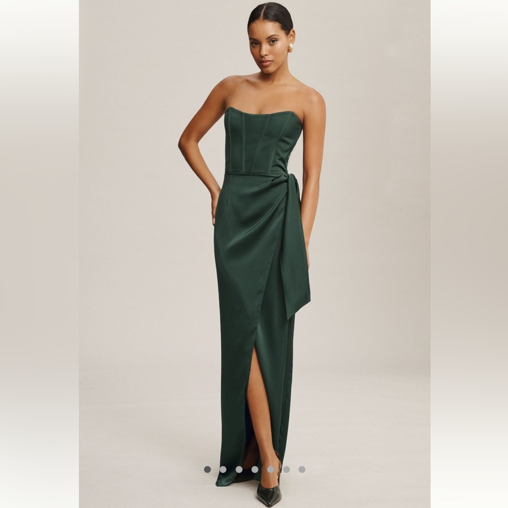 June Corset Jacquard Front-Slit Gown (Emerald Green) - V. Chapman